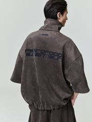 Suede Fleece High Neck 3/4 Sleeve Jacket